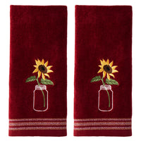 Sunflower In Jar 2-piece Hand Towel Set, Wine