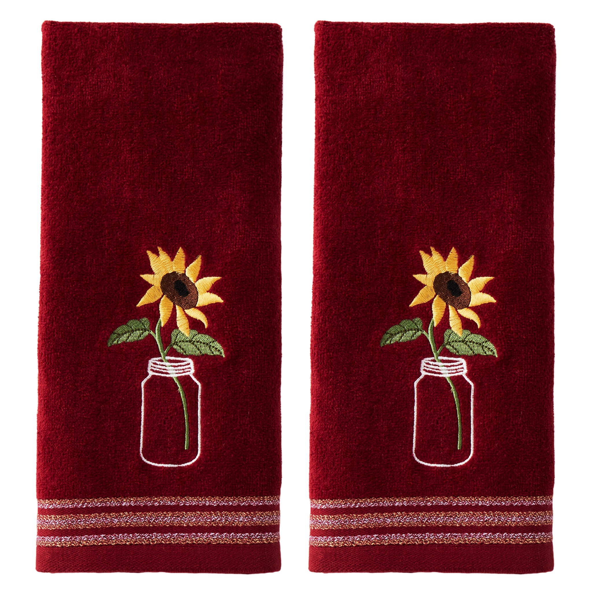 Sunflower In Jar 2-piece Hand Towel Set, Wine