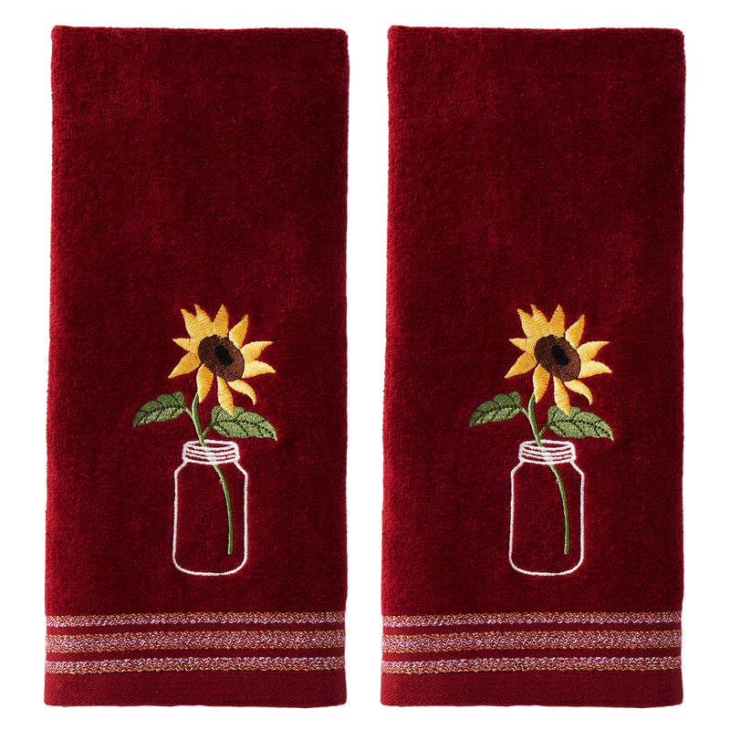 Sunflower In Jar 2-piece Hand Towel Set, Wine