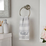Thankful Plaid Hand Towel, Gray, LIfestyle, displayed on towel ring