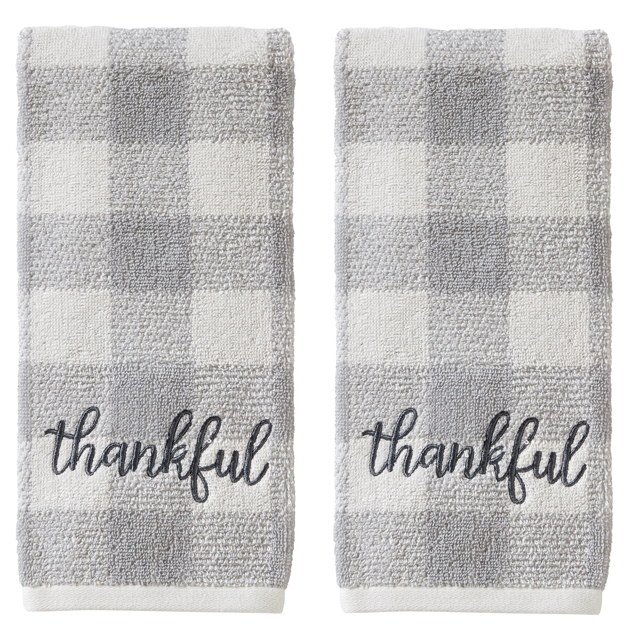 Thankful Plaid 2-piece Hand Towel Set, Gray