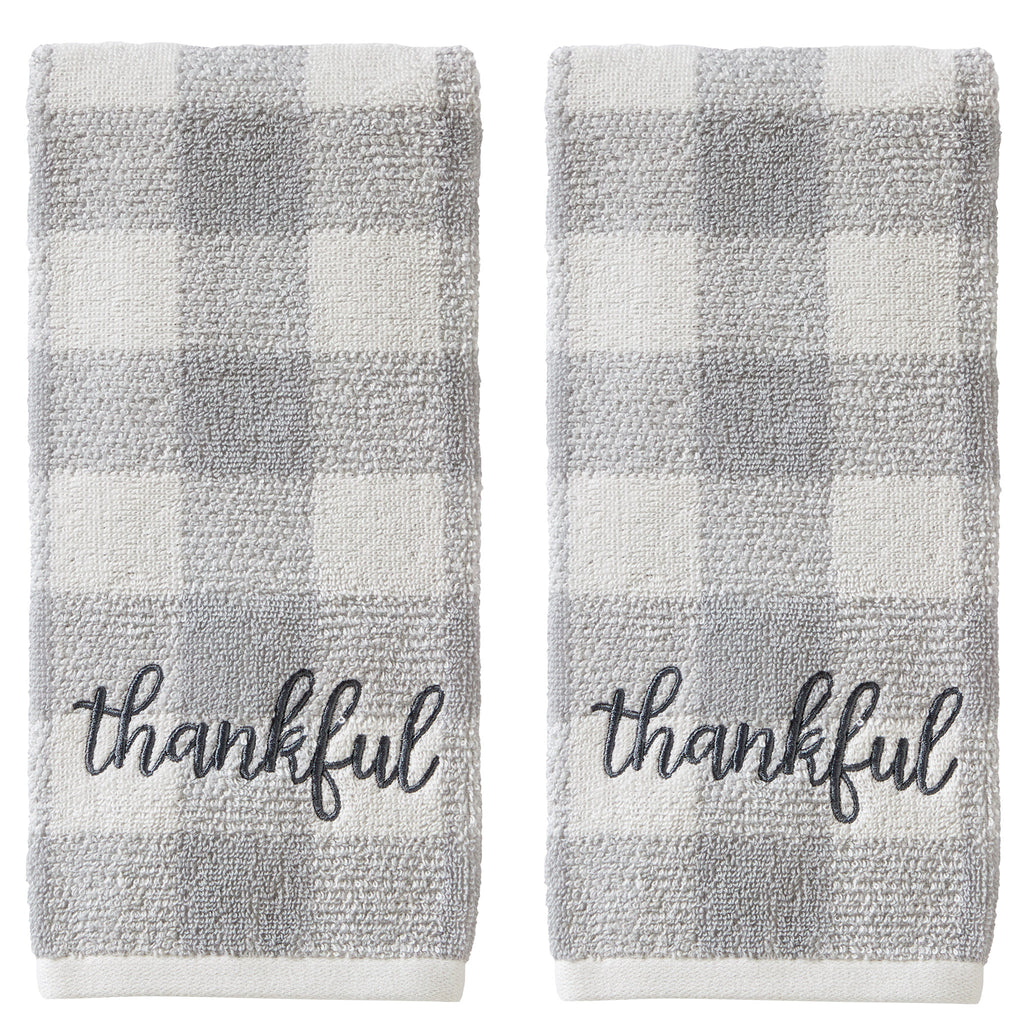 Thankful Plaid 100% Cotton 2-Pack Gray Hand Towel