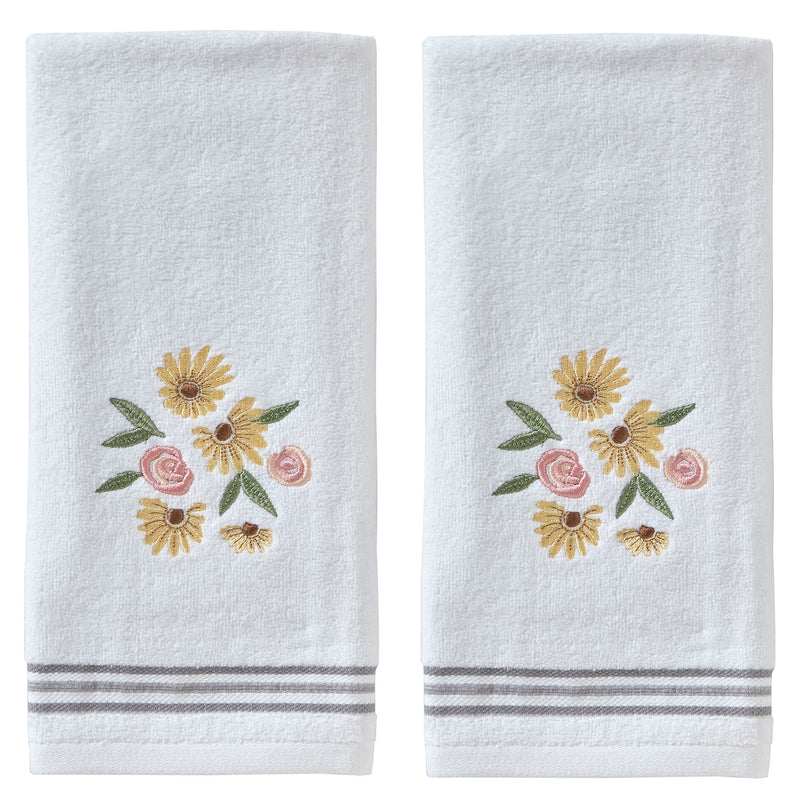 Tossed Flowers 2-piece Hand Towel Set, White
