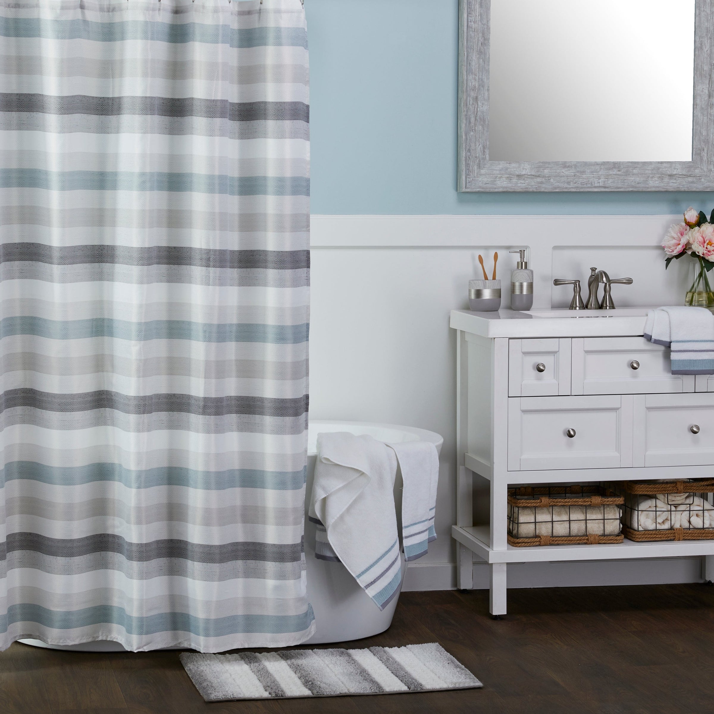 Westwick Stripe Fabric Shower Curtain, Gray/Multi