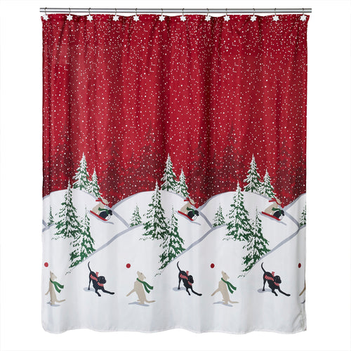Winter Dogs Shower Curtain & Hook Set, Red