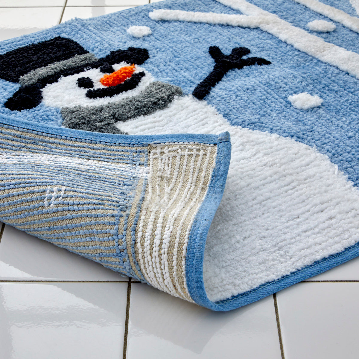 Winter Friends Rug, Blue, showing back