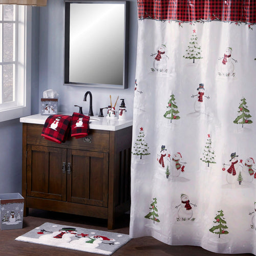 Woodland Winter Vinyl Shower Curtain, Frosted White/Multi, Lifestyle