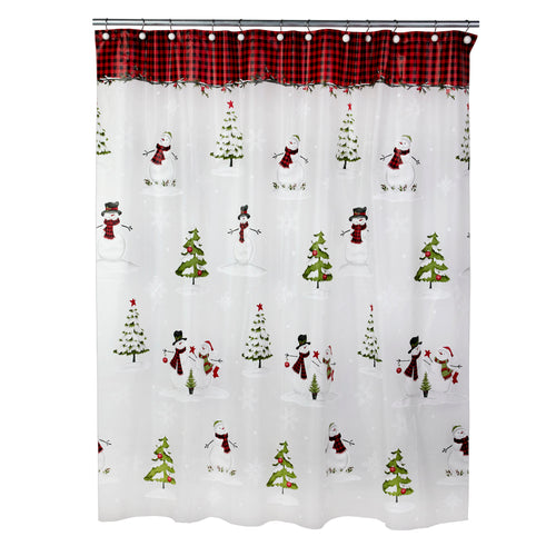 Woodland Winter Vinyl Shower Curtain, Frosted White/Multi